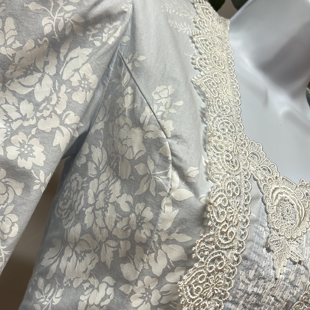 Jessica McClintock 1980s Floral Print Dropped Waistline Wedding Dress Size 4 - Picture 5 of 16